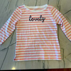Talbots 3/4 sleeve pink and white striped tee NWT embroidered